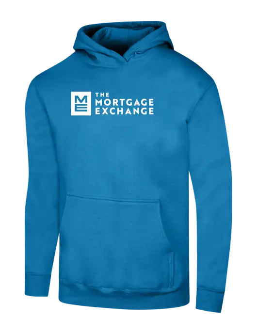 The Mortgage Exchange Sapphire 7.8 oz Ring Spun Hooded Sweatshirt w/Mortgage Exchange Logo