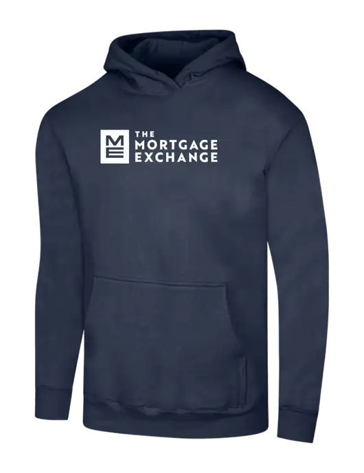 The Mortgage Exchange Navy 7.8 oz Ring Spun Hooded Sweatshirt w/Mortgage Exchange Logo