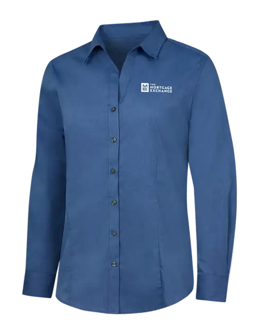 The Mortgage Exchange Light Navy Womens Crosshatch Easy Care Shirt w/Mortgage Exchange Logo