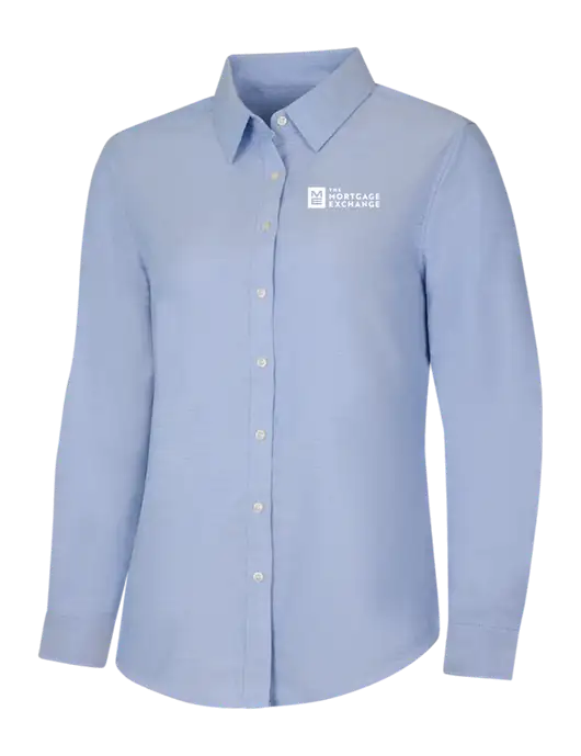 The Mortgage Exchange Light Blue Womens SuperPro Oxford Shirt w/Mortgage Exchange Logo