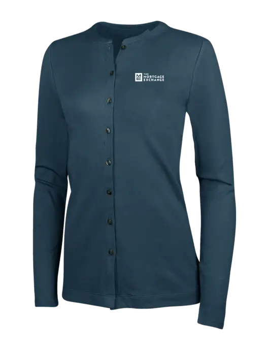 The Mortgage Exchange Dress Blue Navy Womens Concept Stretch Button-Front Cardigan Sweater w/Mortgage Exchange Logo
