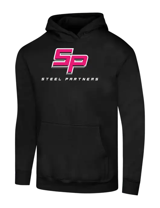 Steel Partners Jet Black 7.8 oz Ring Spun Hooded Sweatshirt w/Steel Partners Logo