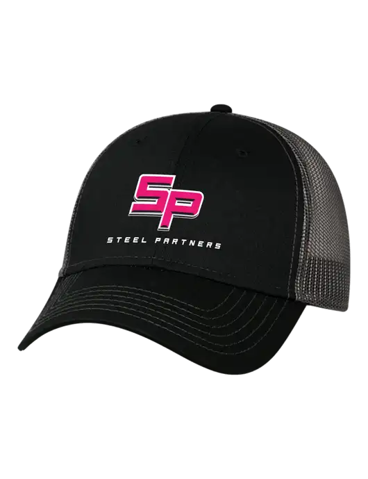 Steel Partners Black & Grey Mesh Trucker Cap Snap Back w/Steel Partners Logo