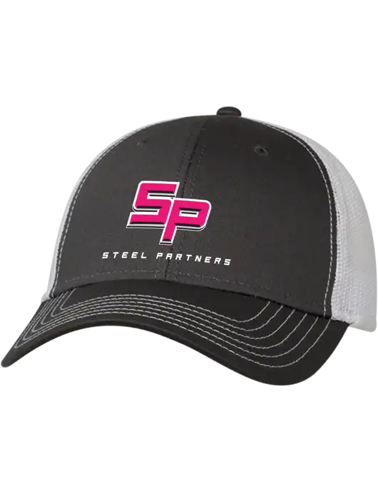 Steel Partners Charcoal & White Mesh Trucker Cap Snap Back w/Steel Partners Logo