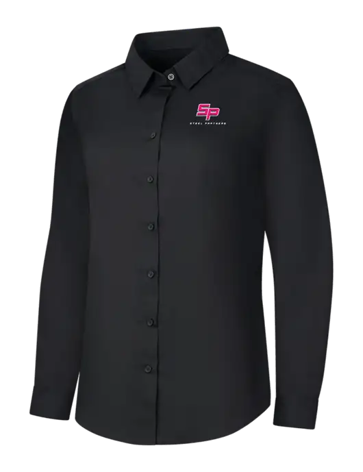Steel Partners Womens Black Long Sleeve Carefree Poplin Shirt w/Steel Partners Logo