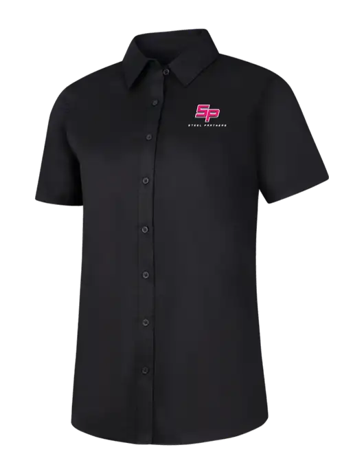 Steel Partners Womens Black Short Sleeve Superpro React Twill Shirt w/Steel Partners Logo