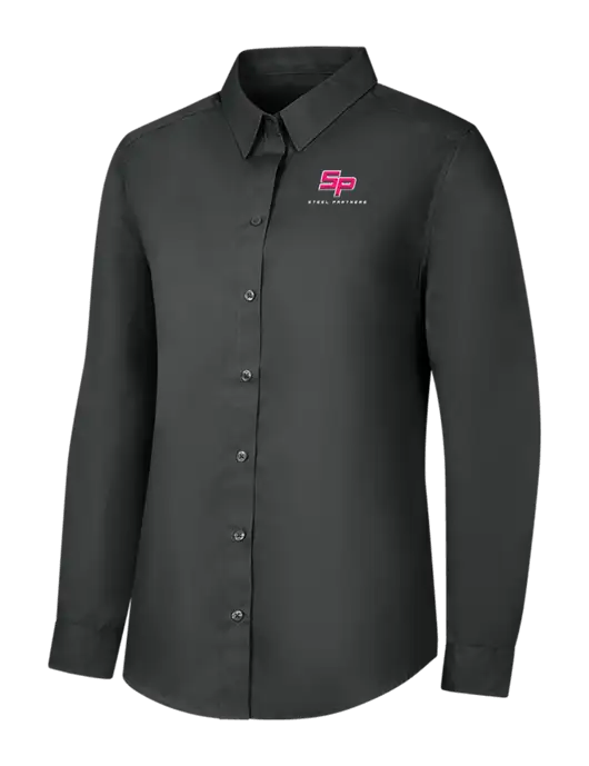 Steel Partners Womens Dark Grey Sleeve Carefree Poplin Shirt w/Steel Partners Logo