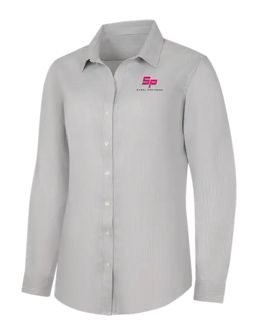 Steel Partners Light Grey/White Womens Pincheck Easy Care Shirt w/Steel Partners Logo