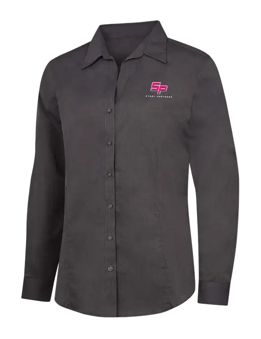 Steel Partners Womens Soft Black Crosshatch Easy Care Shirt w/Steel Partners Logo