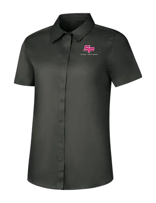 Steel Partners Womens Dark Grey Short Sleeve Superpro React Twill Shirt w/Steel Partners Logo
