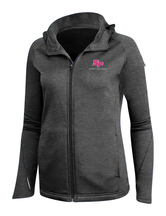 Steel Partners Dark Grey Heather Womens Tech Fleece Full-Zip Hooded Jacket w/Steel Partners Logo