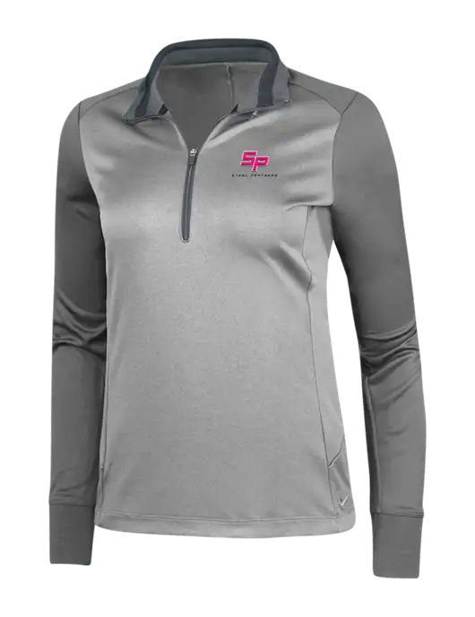 Steel Partners NIKE Athletic Grey/Heather Dark Grey Womens Dry-Fit 1/2 Zip Cover-Up w/Steel Partners Logo