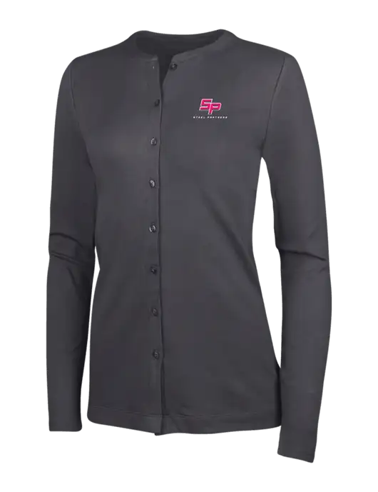 Steel Partners Grey Smoke Womens Concept Stretch Button-Front Cardigan Sweater w/Steel Partners Logo
