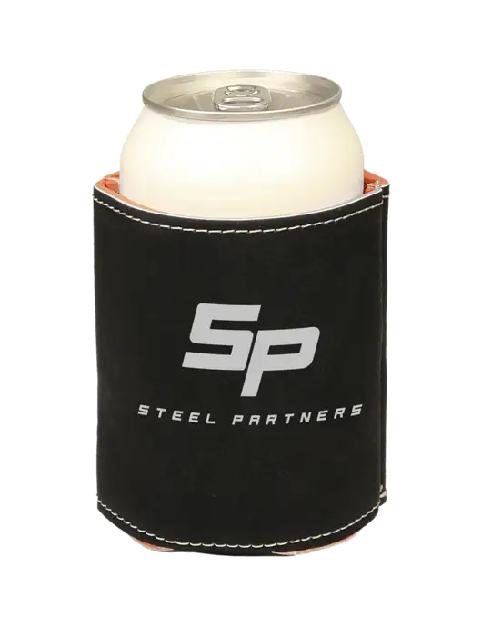 Steel Partners Black Leatherette Beverage Holder w/Steel Partners Logo