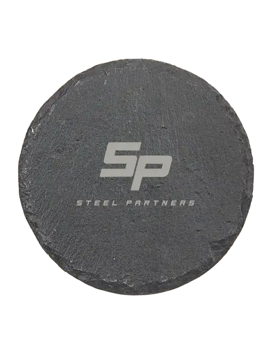 Steel Partners Round Slate Coaster w/Steel Partners Logo