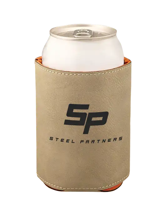 Steel Partners Tan Leatherette Beverage Holder w/Steel Partners Logo