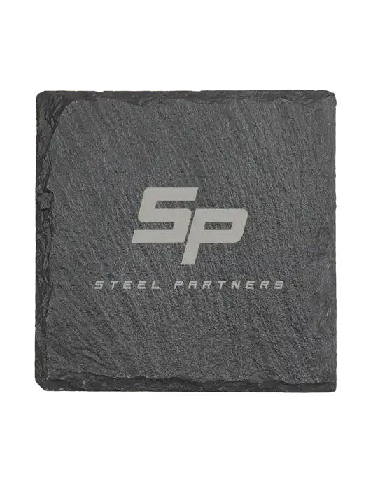 Steel Partners Square Slate Coaster, 4 x 4 w/Steel Partners Logo