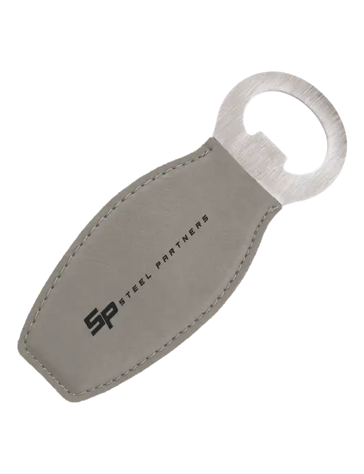 Steel Partners Grey Leatherette Bottle Opener with Magnet w/Steel Partners Logo