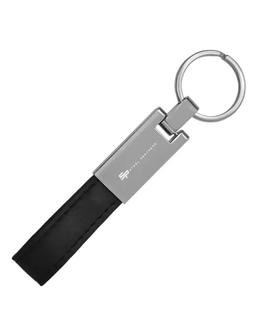 Steel Partners Black Leather Strap Key Ring w/Steel Partners Logo