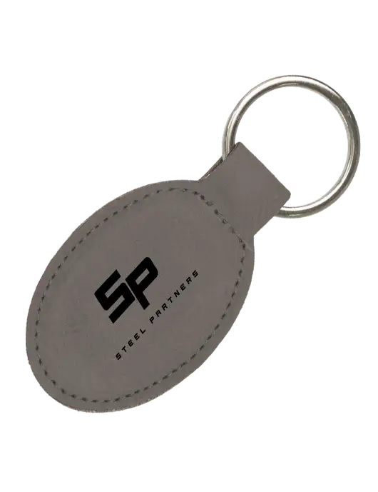 Steel Partners Grey Leatherette Oval Keychain w/Steel Partners Logo