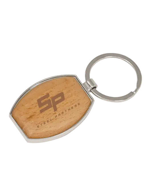 Steel Partners Wood & Silver Oval Keychain w/Steel Partners Logo