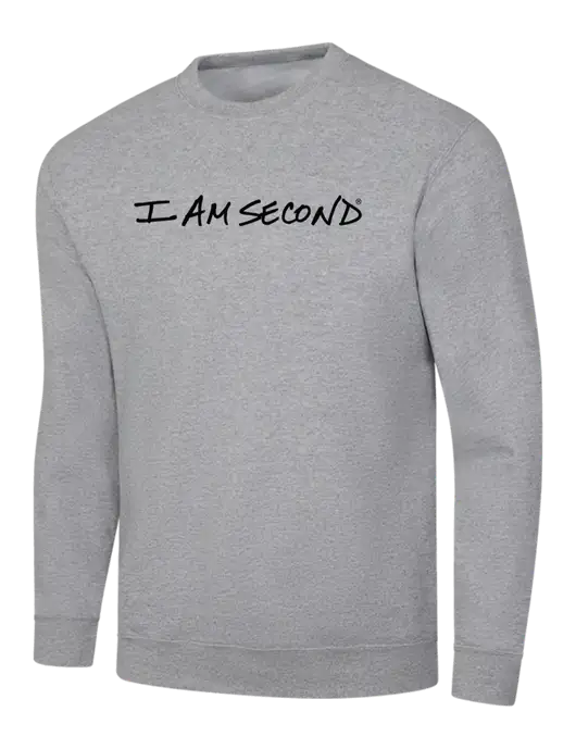 I Am Second Light Grey Heather 7.8 oz Ring Spun Crew Sweatshirt w/I Am Second Logo