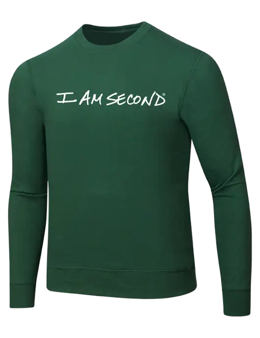 I Am Second Forest Green 7.8 oz Ring Spun Crew Sweatshirt w/I Am Second Logo