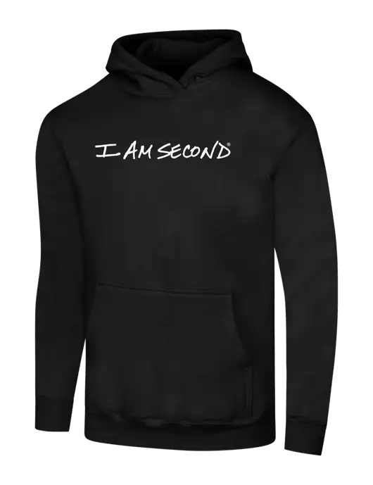 I Am Second Jet Black 7.8 oz Ring Spun Hooded Sweatshirt w/I Am Second Logo