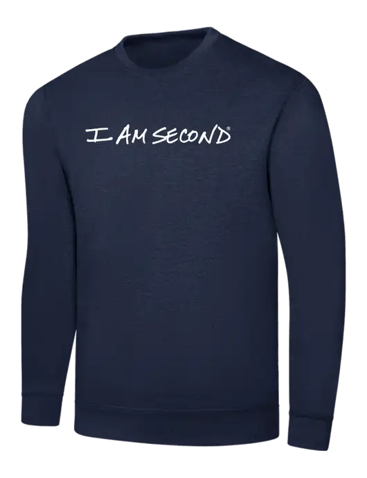 I Am Second Navy 7.8 oz Ring Spun Crew Sweatshirt w/I Am Second Logo