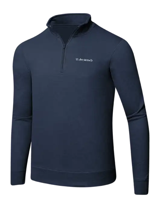 I Am Second Team Navy 8.5 oz Ring Spun 1/4 Zip Pullover Sweatshirt w/I Am Second Logo