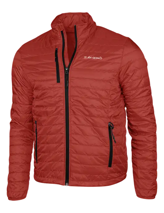 I Am Second Dark Red Puffy Packable Jacket w/I Am Second Logo