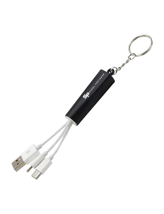 Steel Partners Black Light-Up Charging Cable with Keyring w/Steel Partners Logo