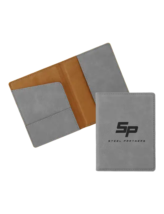Steel Partners Grey Leatherette Passport Holder w/Steel Partners Logo