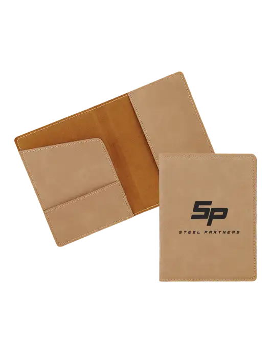Steel Partners Sand Leatherette Passport Holder w/Steel Partners Logo