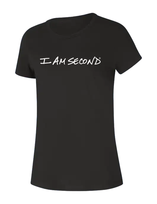 I Am Second Womens Seriously Soft Black T-Shirt w/I Am Second Logo