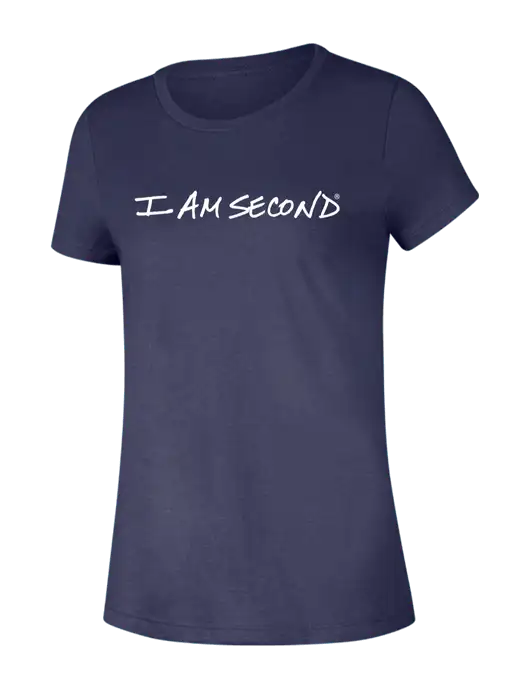 I Am Second Womens Seriously Soft Heathered Navy T-Shirt w/I Am Second Logo