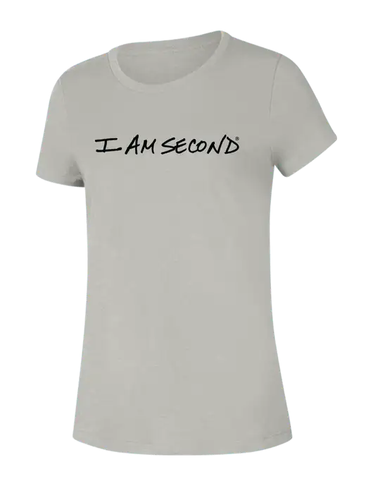 I Am Second Womens Seriously Soft Light Heathered Grey T-Shirt w/I Am Second Logo