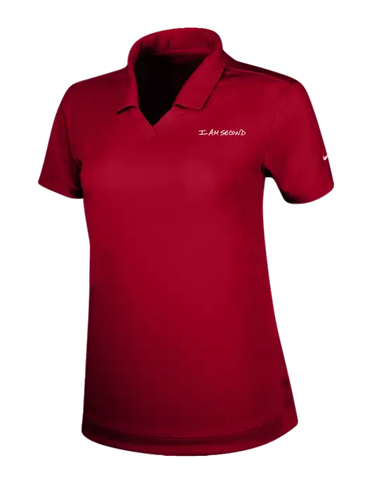 I Am Second NIKE Red Womens Dri-Fit Micro Pique Polo w/I Am Second Logo
