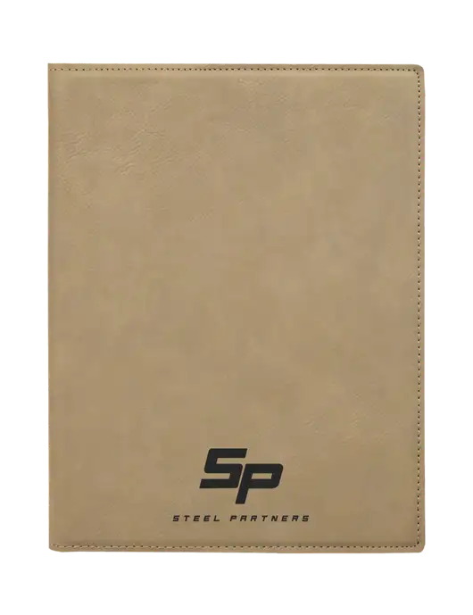Steel Partners Sand Leatherette 7 x 9 Portfolio with Notepad w/Steel Partners Logo