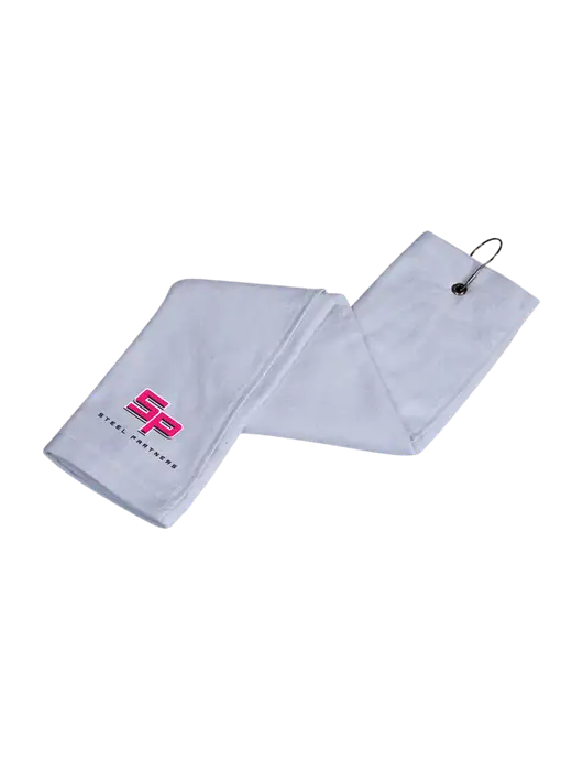 Steel Partners White Tri-Fold Golf Towel with Grommet w/Steel Partners Logo
