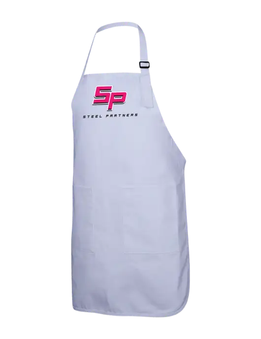 Steel Partners Full-Length White Apron With Pockets w/Steel Partners Logo