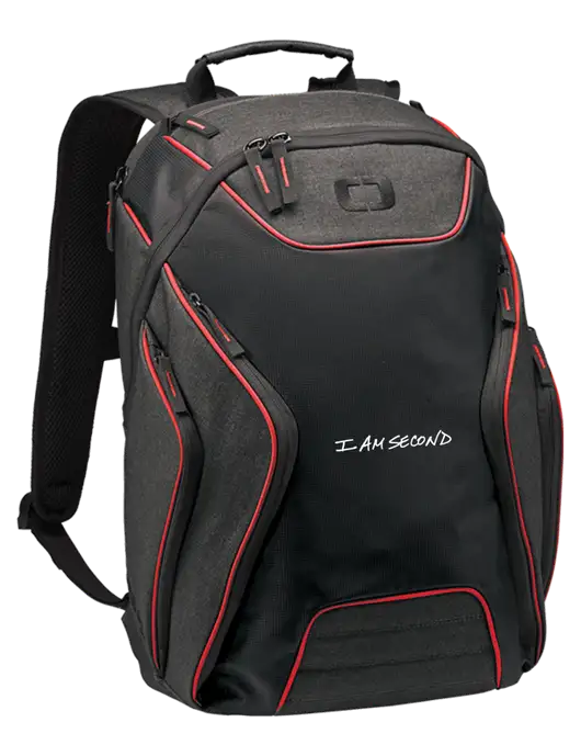 I Am Second OGIO Laser Red/Heather Grey Hatch Laptop Backpack
 w/I Am Second Logo
