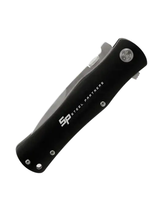 Steel Partners Black Folding Knife with Pocket Clip w/Steel Partners Logo