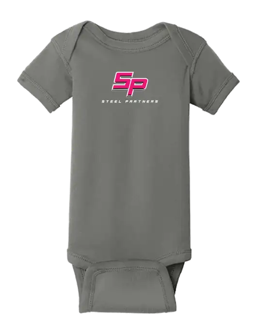 Steel Partners Rabbit Skins Charcoal Infant Short Sleeve Baby Rib Bodysuit w/Steel Partners Logo