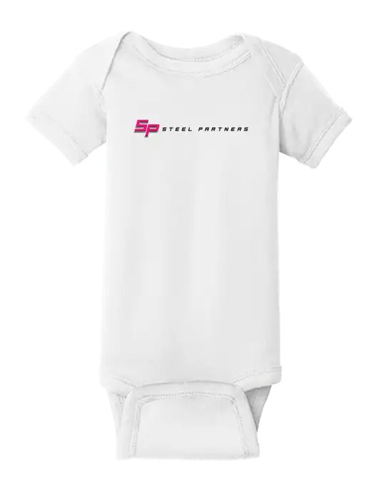 Steel Partners Rabbit Skins White Infant Short Sleeve Baby Rib Bodysuit w/Steel Partners Logo