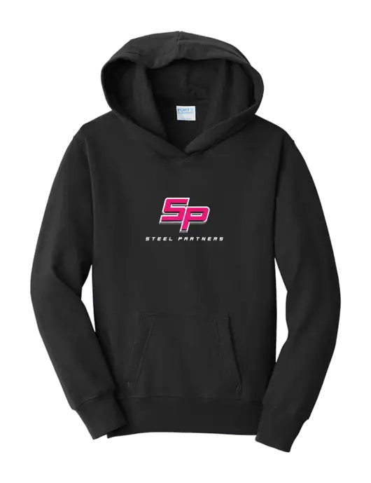 Steel Partners Youth Jet Black 7.8 oz Cotton/Poly Pullover Hooded Sweatshirt w/Steel Partners Logo
