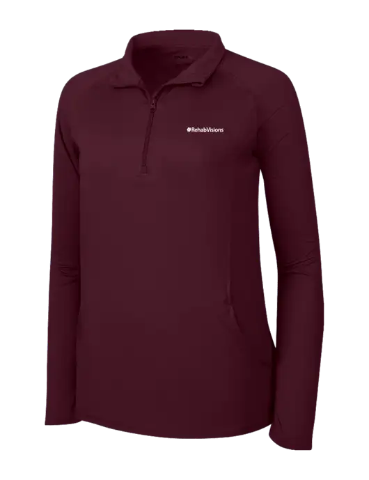 RehabVisions Maroon Womens Sport Wick Stretch 1/4 Zip Pullover w/RehabVisions Logo