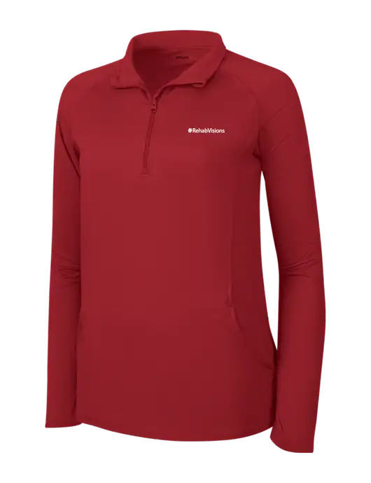 RehabVisions Red Womens Sport Wick Stretch 1/4 Zip Pullover w/RehabVisions Logo