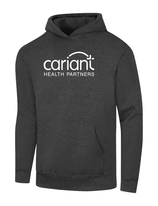 Cariant Dark Heather Grey 7.8 oz Ring Spun Hooded Sweatshirt w/Cariant Logo
