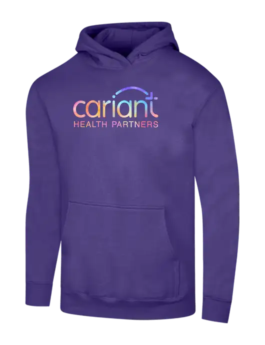 Cariant Purple 7.8 oz Ring Spun Hooded Sweatshirt w/Cariant Tie Dye Logo